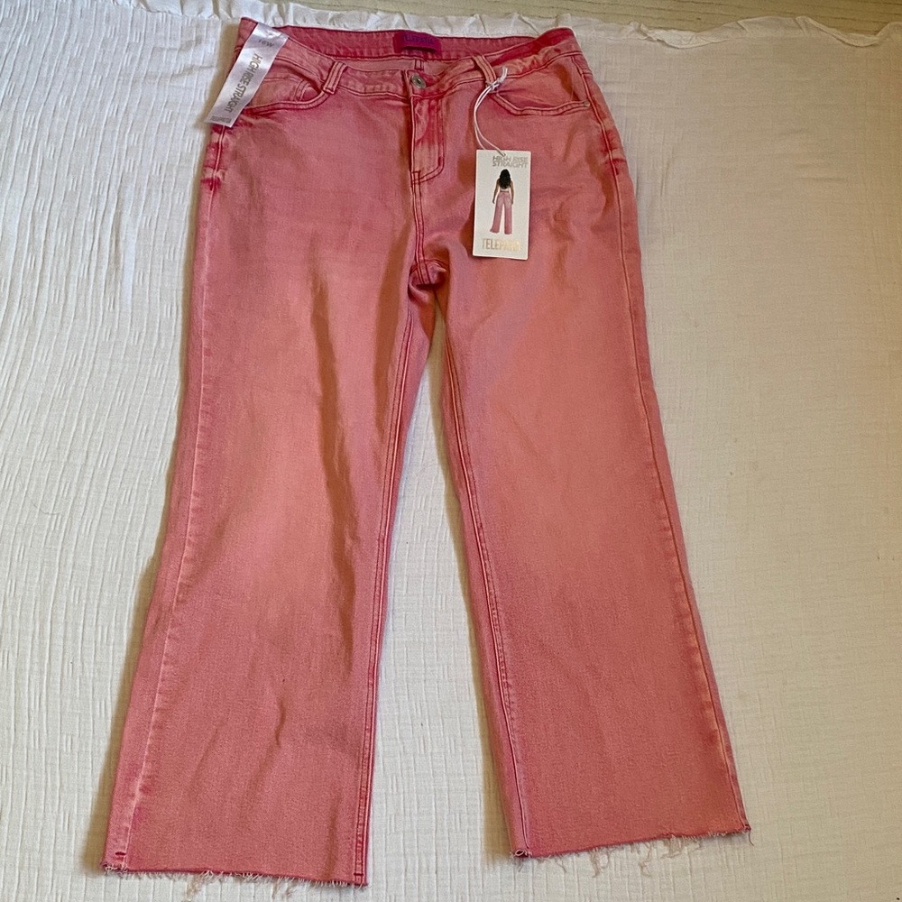 TELEPATÍA Trendy 99% Cotton Pink Flare Jeans for Women